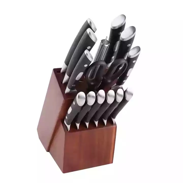 Καυτά μαχαίρια χρησιμότητας κουζινών μαχαιριών σεφ πώλησης γερμανικά που τίθενται με το λαστιχένιο ξύλινο μπλοκ 