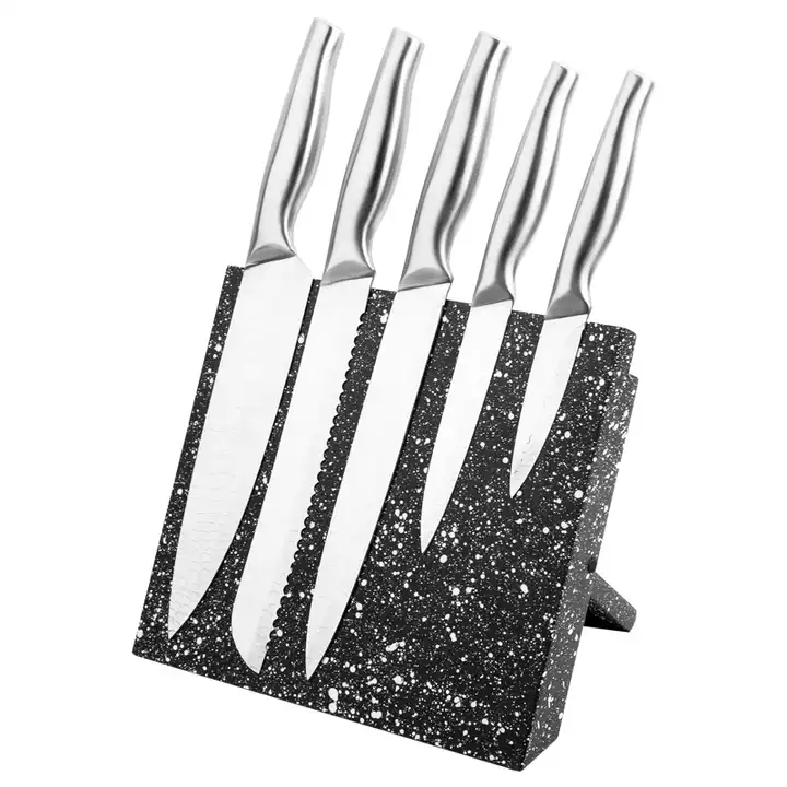Προσαρμοσμένο καυτό προϊόν 6 κλ μαχαίρι κουζινών μαχαιριών ανοξείδωτου λαβών που τίθεται με το φραγμό μαχαιριών 