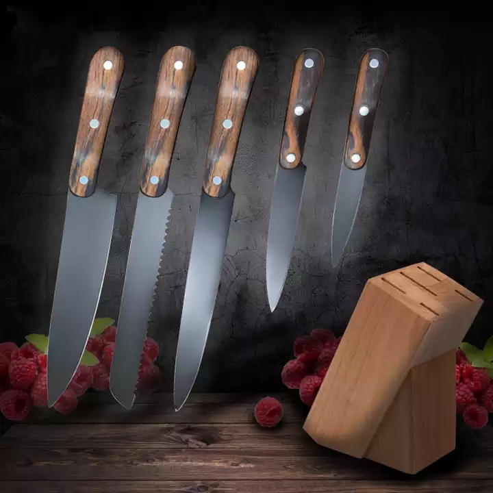 Φυσικό ξύλινο ανοξείδωτο 3αιχμηρό σετ μαχαιριών κουζινών σετ μαχαιριών 